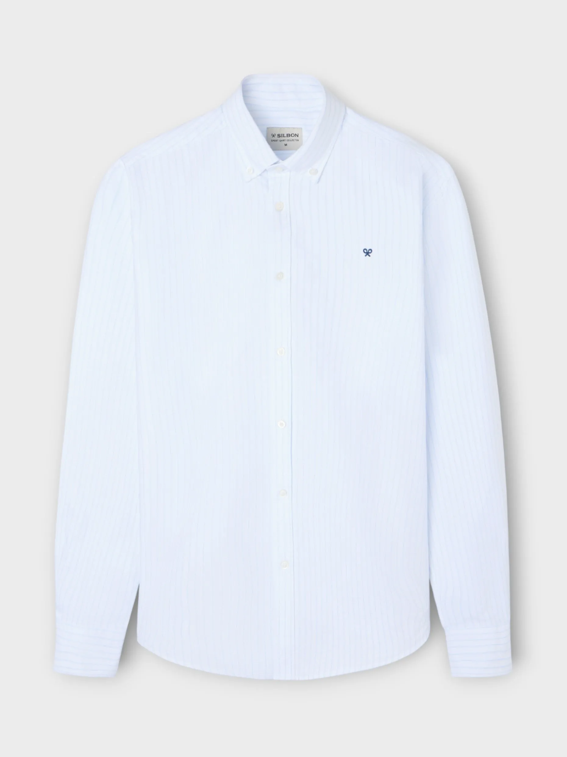 Camisa sport oxford blanca raya fina celeste