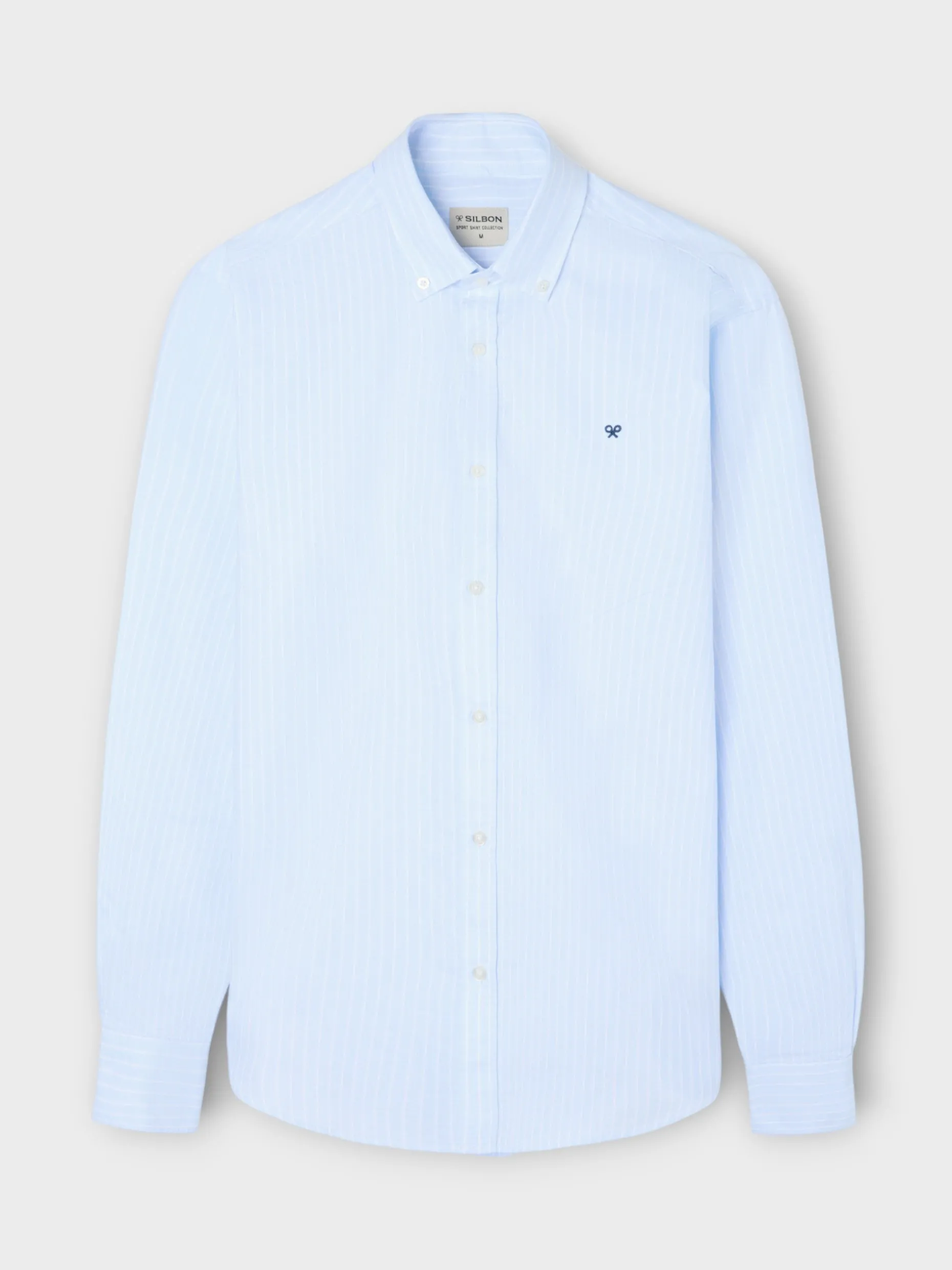 Camisa sport oxford celeste raya fina blanca