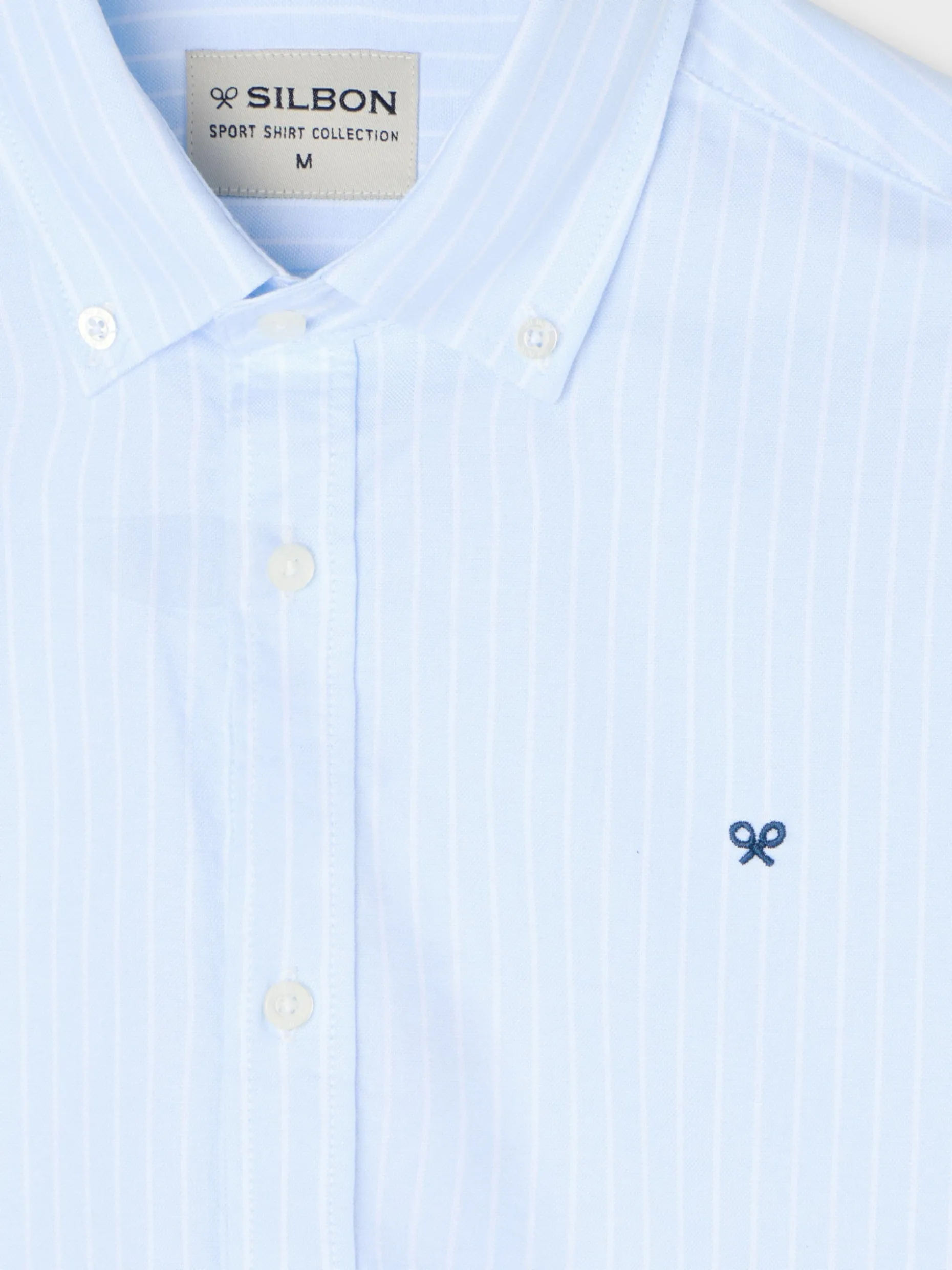Camisa sport oxford celeste raya fina blanca