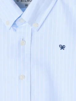 Camisa sport oxford kids celeste raya fina blanca