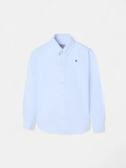 Camisa sport oxford kids celeste raya fina blanca