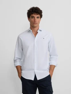 Camisa sport oxford rayas horizontales celeste