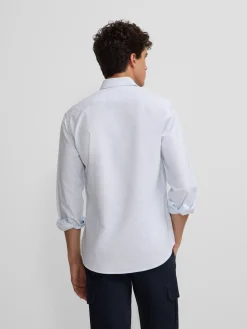Camisa sport oxford rayas horizontales celeste