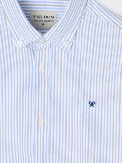 Camisa sport oxford rayas azul verde