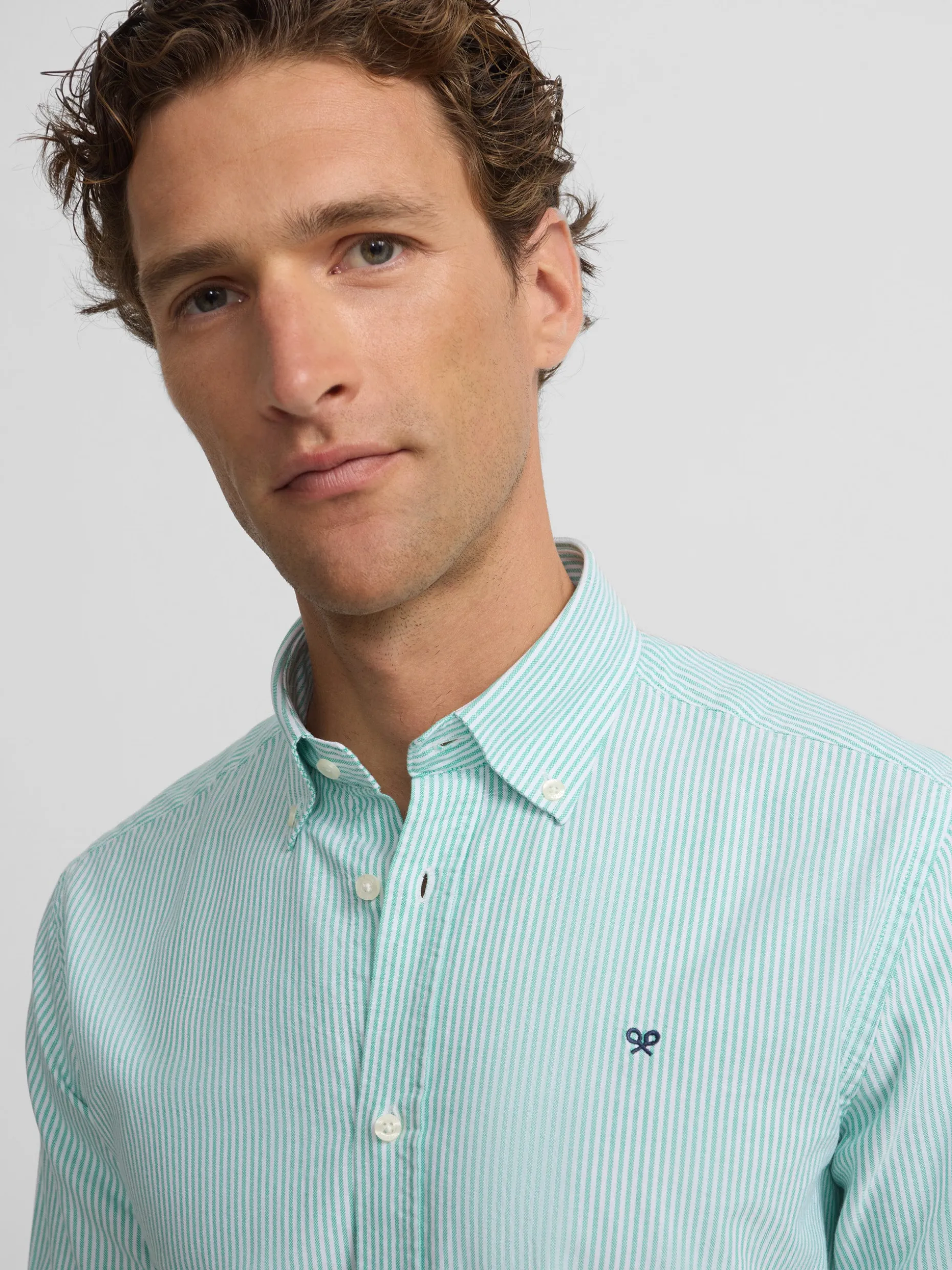 Camisa sport oxford rayas verde medio