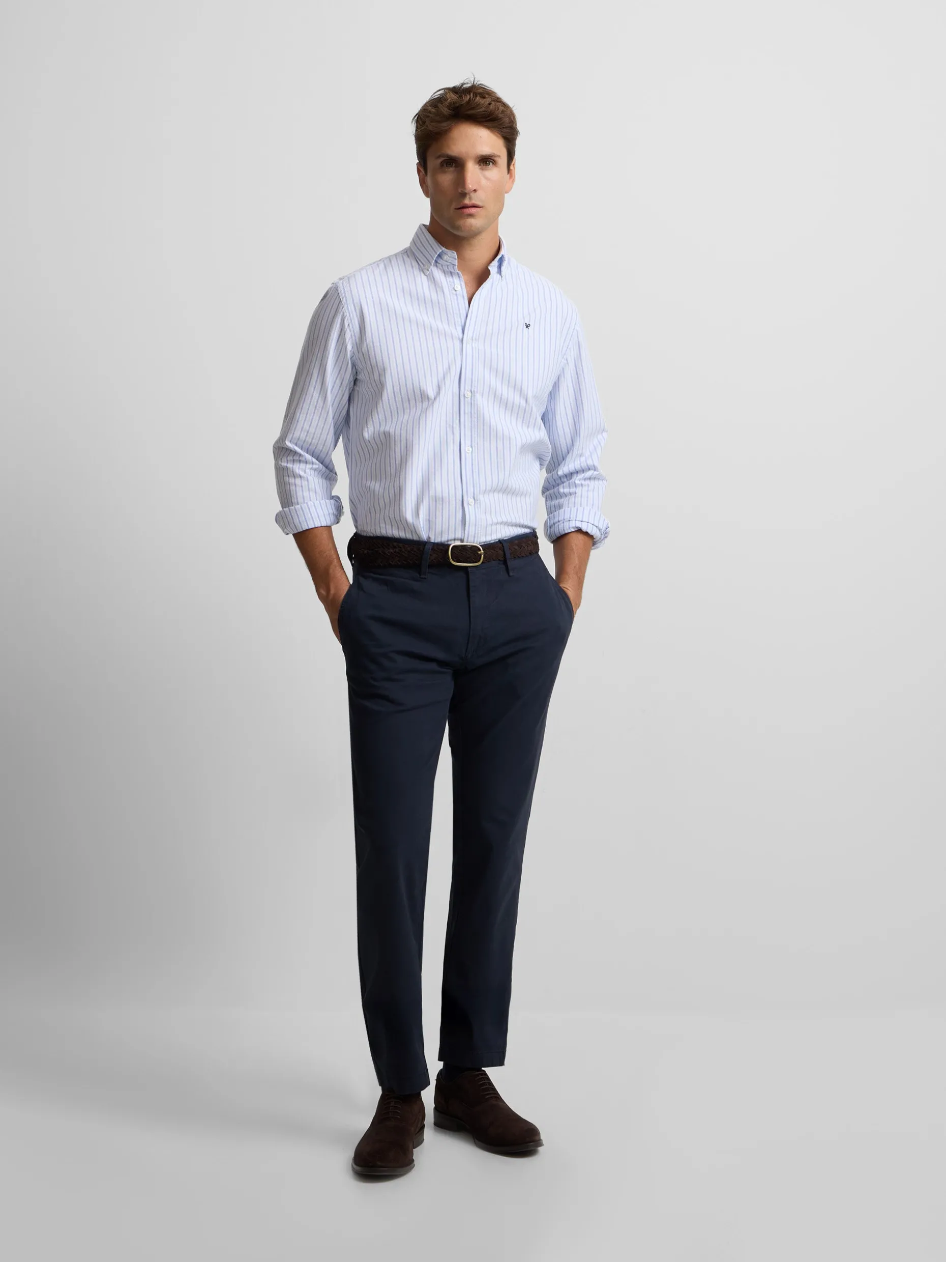 Camisa sport oxford rayas azul navy