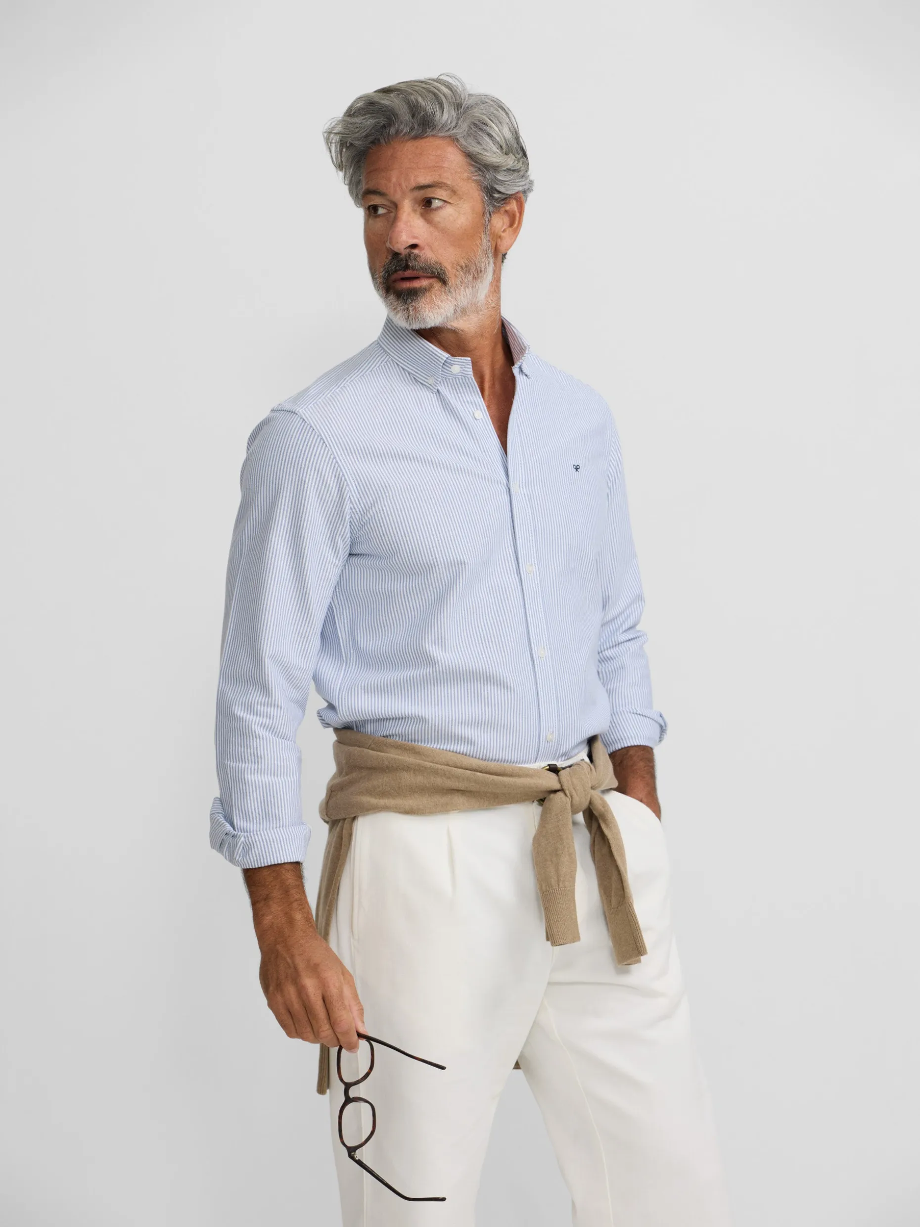 Camisa sport oxford rayas azul medio