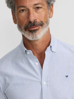 Camisa sport oxford rayas azul medio