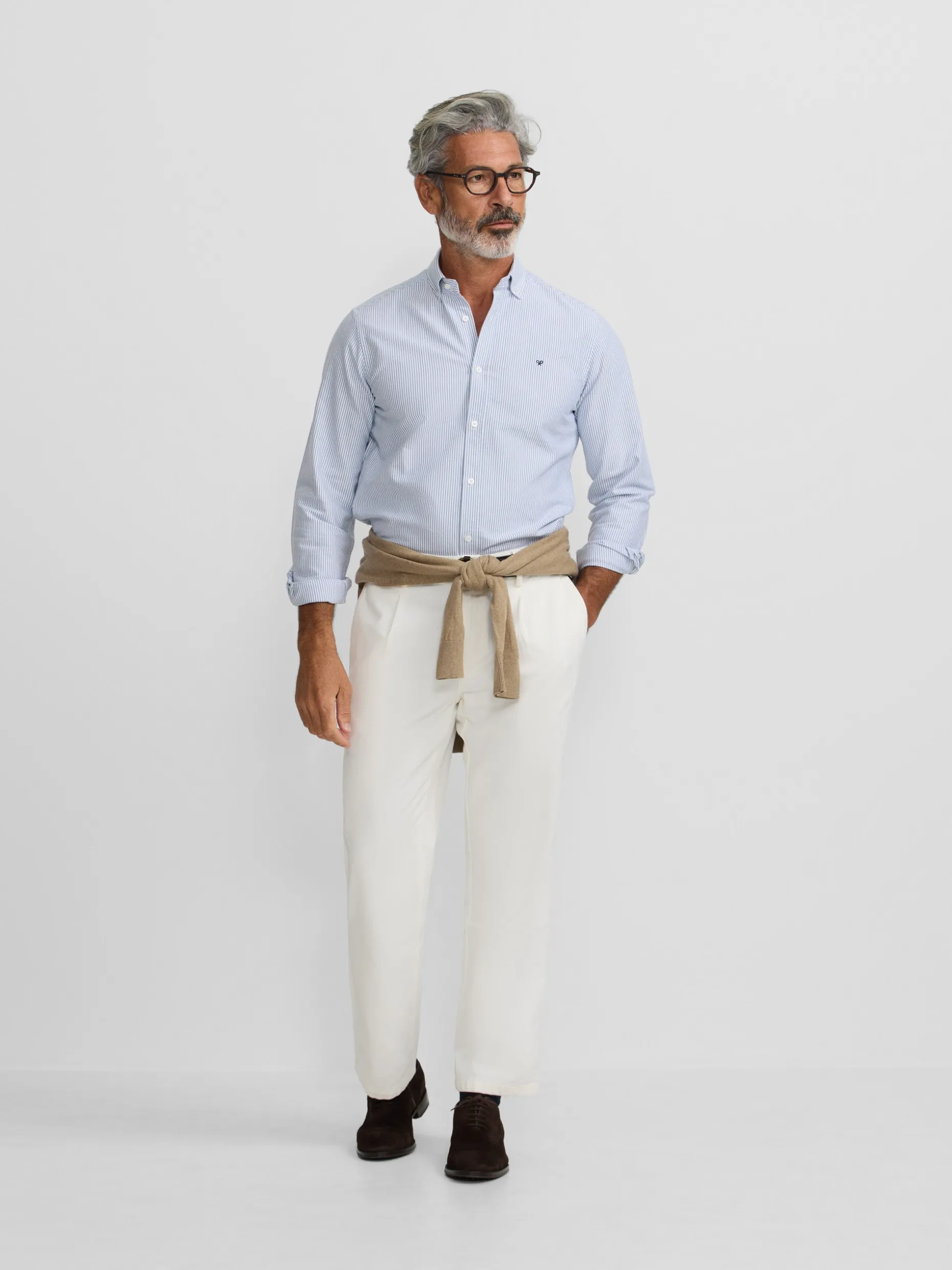 Camisa sport oxford rayas azul medio