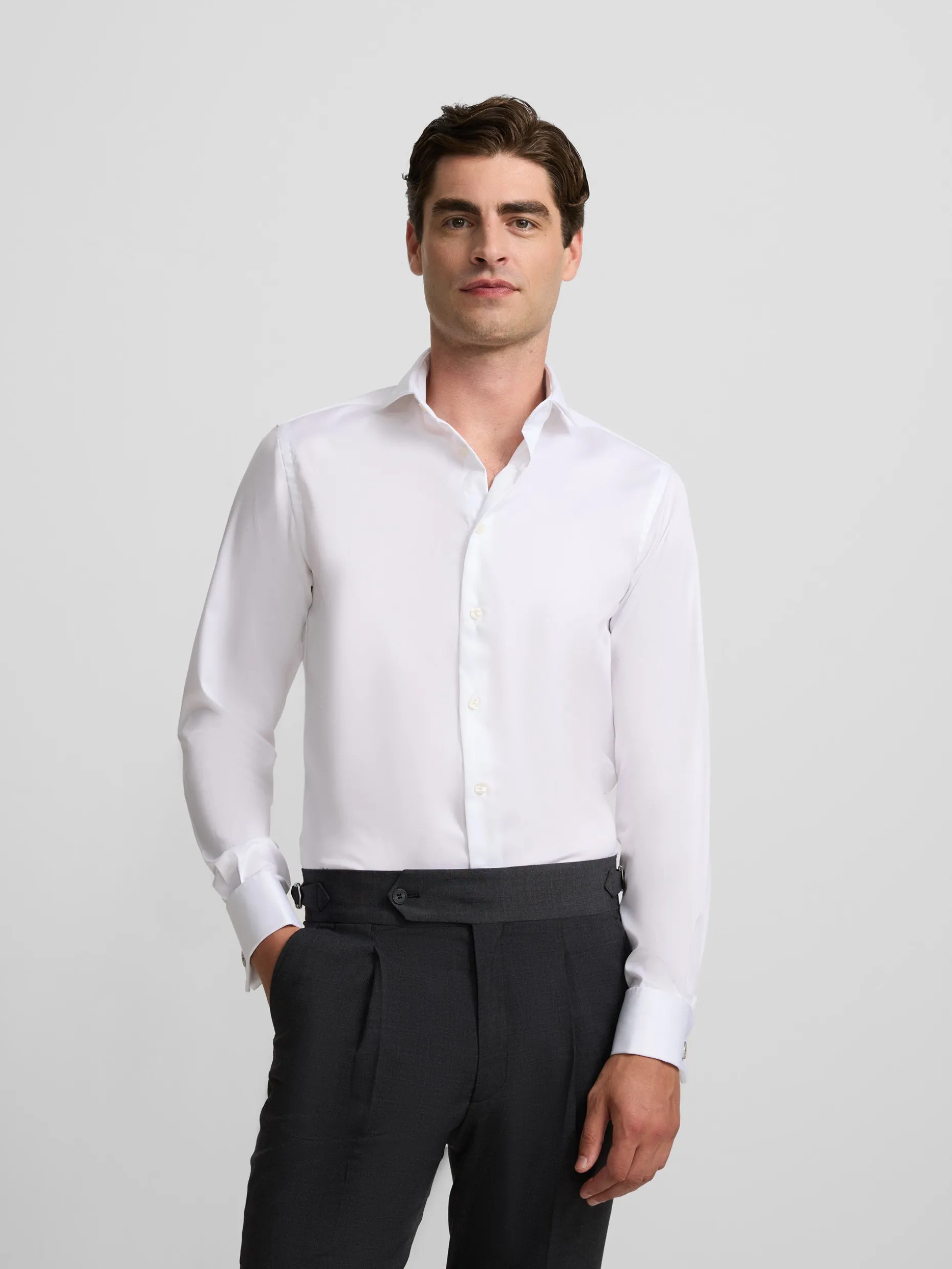 Camisa vestir easy iron puño doble blanca