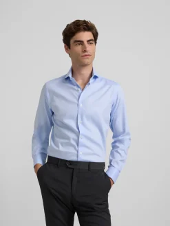Camisa vestir espiga celeste puño doble