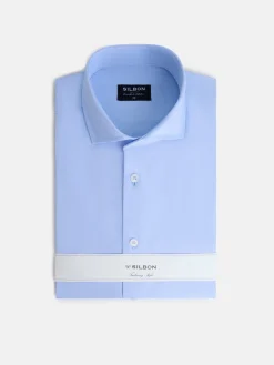 Camisa vestir espiga puño doble celeste