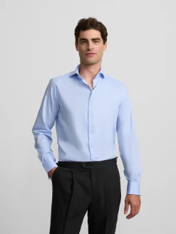 Camisa vestir espiga puño doble celeste
