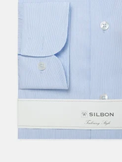 Camisa vestir mini rayas celeste puño simple