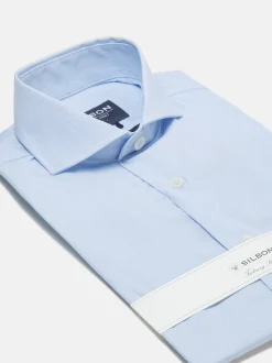 Camisa vestir mini rayas celeste puño simple