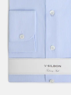Camisa vestir mini rayas puño simple celeste