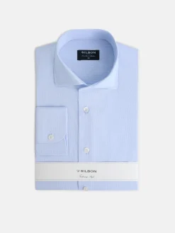Camisa vestir mini rayas puño simple celeste