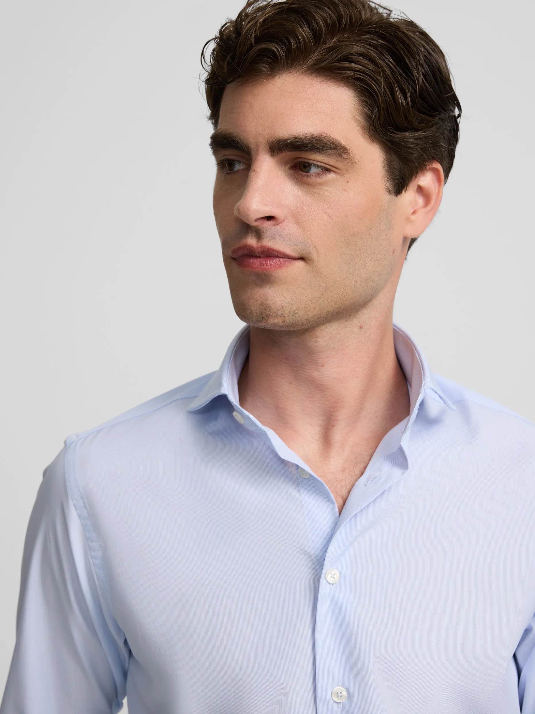Camisa vestir mini rayas puño simple celeste