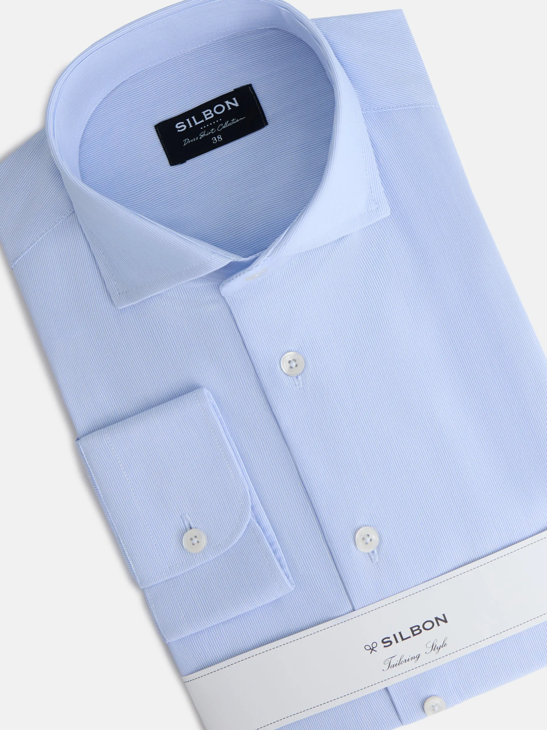 Camisa vestir mini rayas puño simple celeste