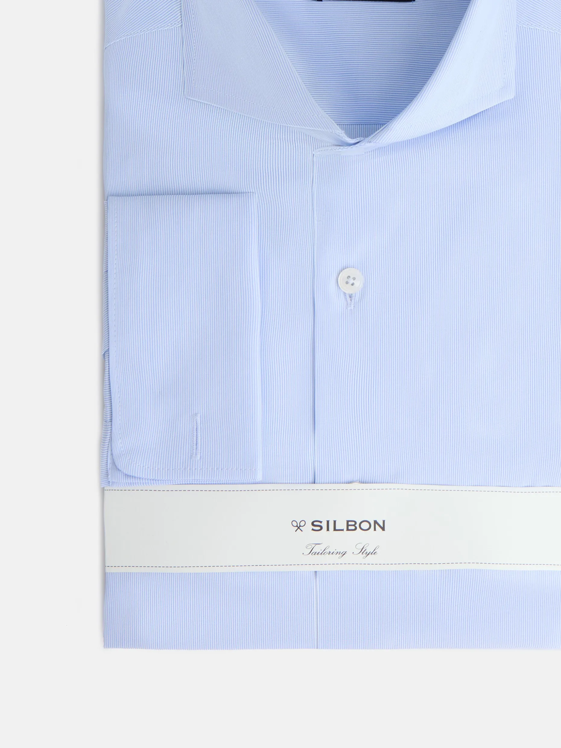 Camisa vestir mini rayas celeste puño doble