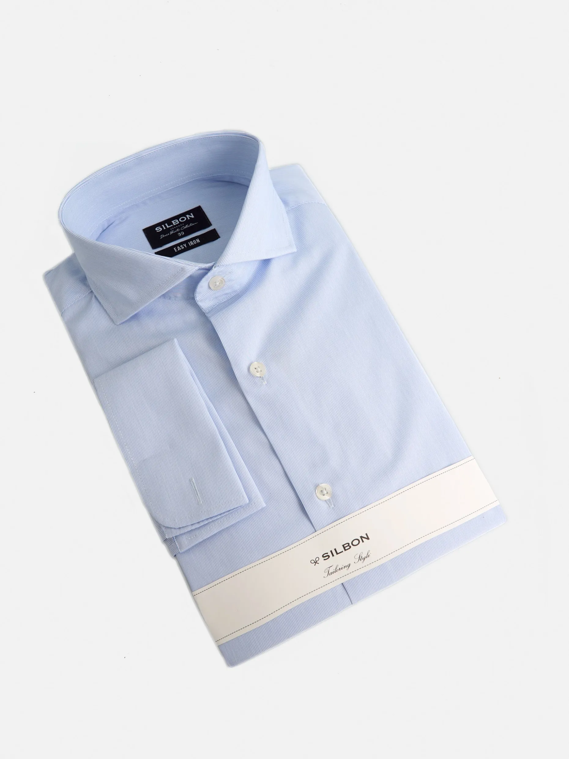 Camisa vestir mini rayas celeste puño doble