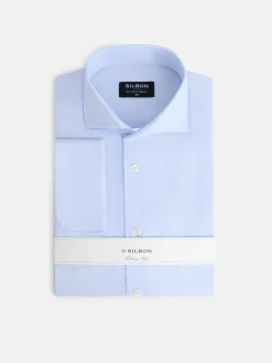 Camisa vestir mini rayas puño doble celeste