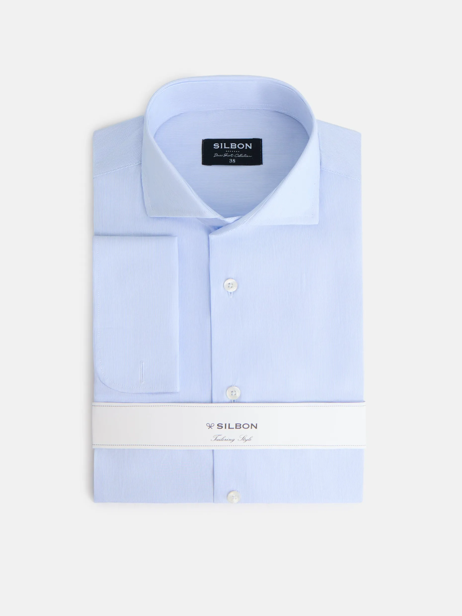 Camisa vestir mini rayas puño doble celeste