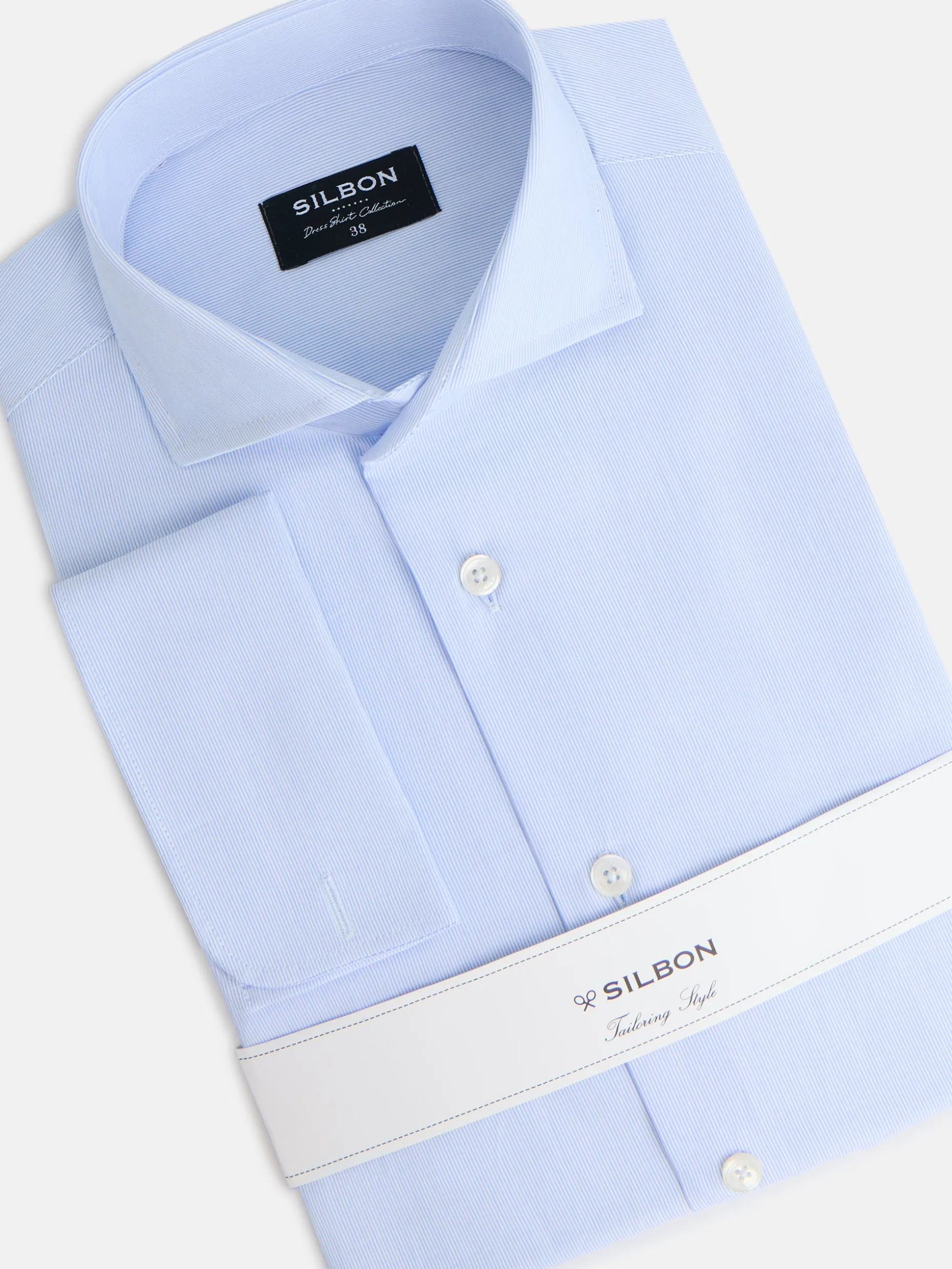 Camisa vestir mini rayas puño doble celeste