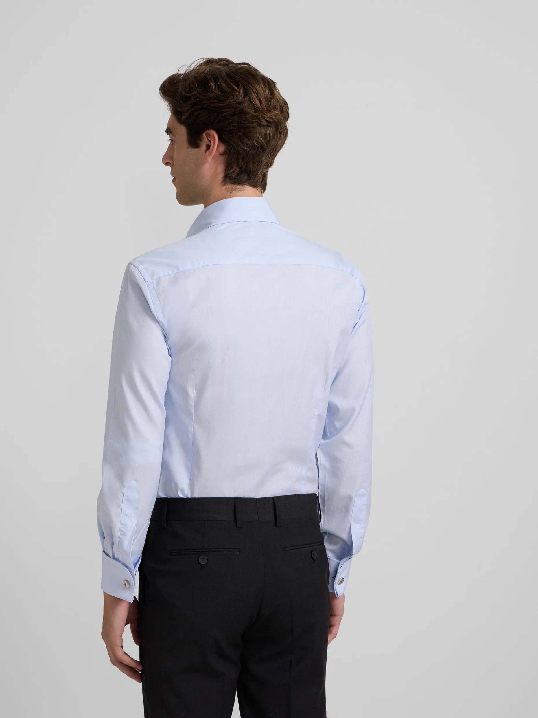 Camisa vestir mini rayas puño doble celeste