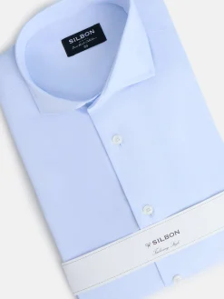 Camisa vestir puño simple celeste clara