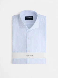 Camisa vestir raya ancha celeste