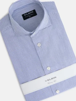 Camisa vestir raya media azul marino