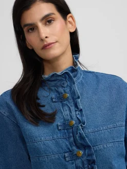 Camisa volantes solapa denim