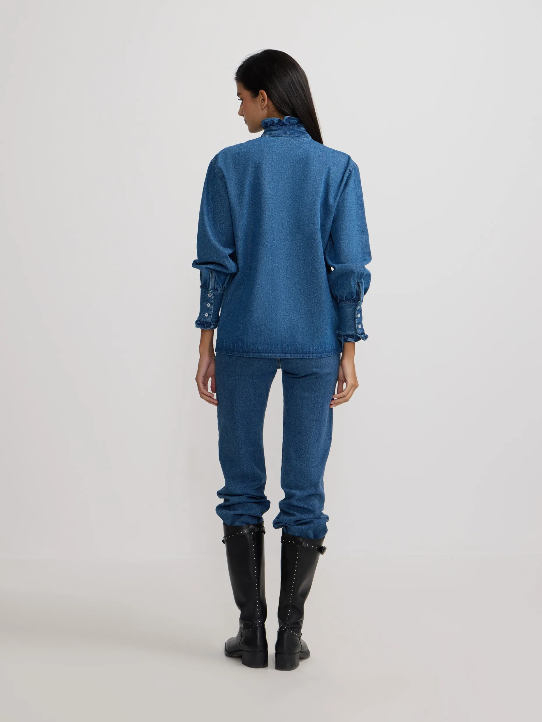 Camisa volantes solapa denim