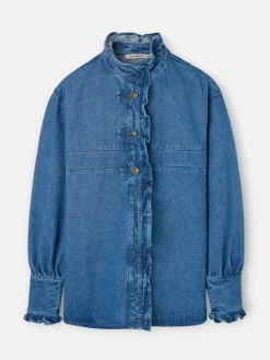 Camisa volantes solapa denim