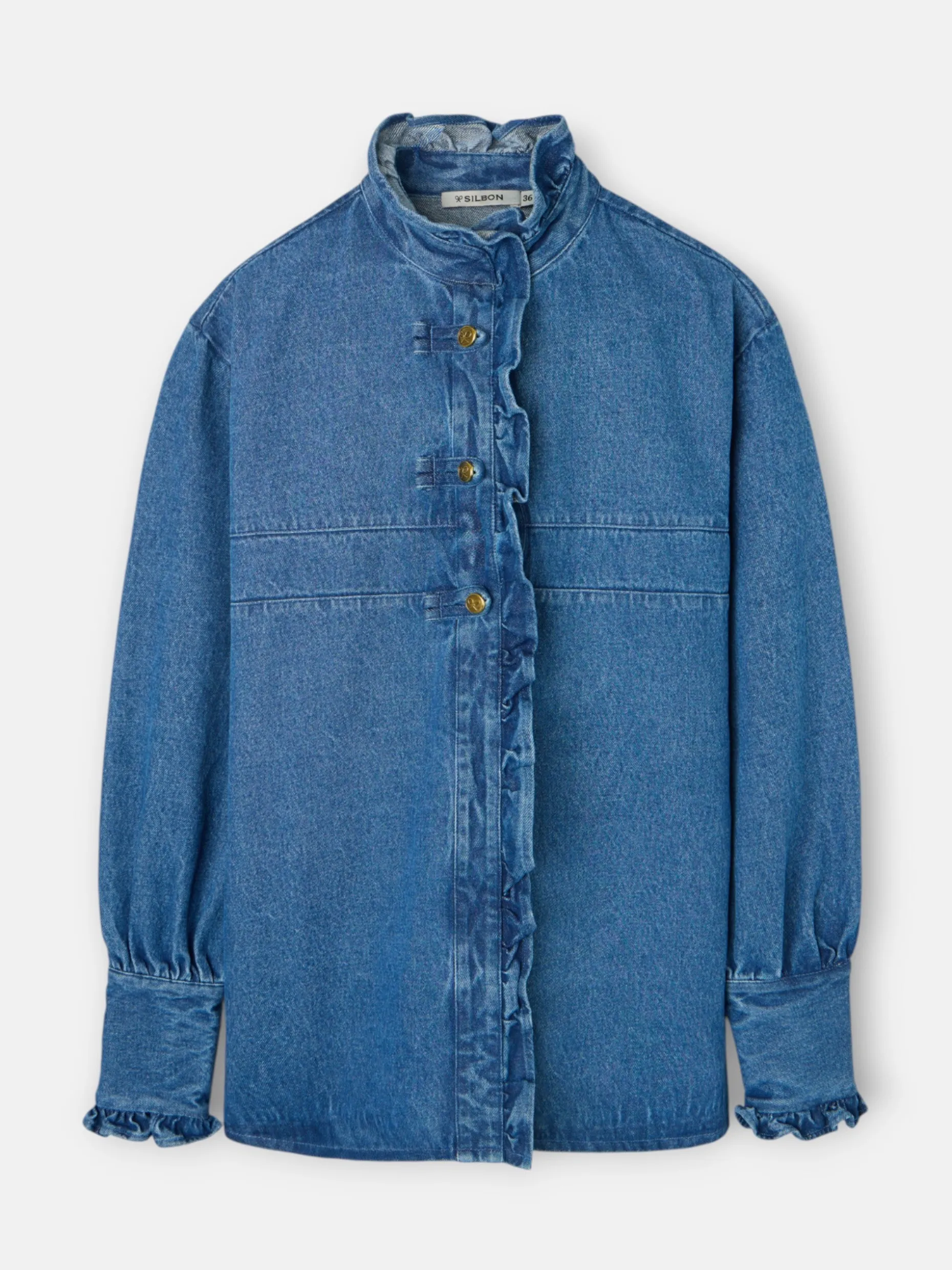 Camisa volantes solapa denim