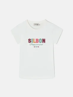 Camiseta girl letras silbon blanca