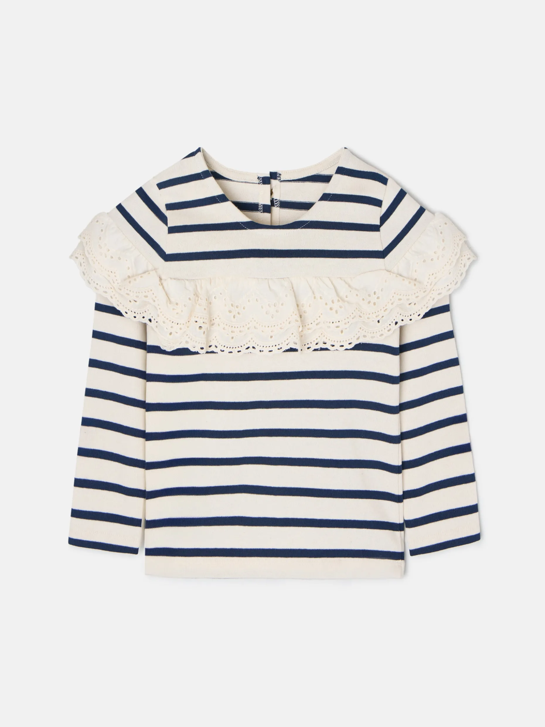 Camiseta girl manga larga volante rayas marino