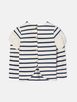 Camiseta girl manga larga volante rayas marino