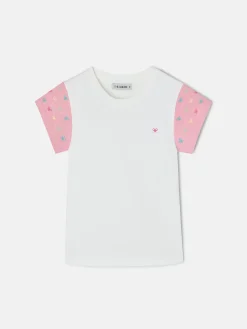 Camiseta girl mangas estampadas blanca
