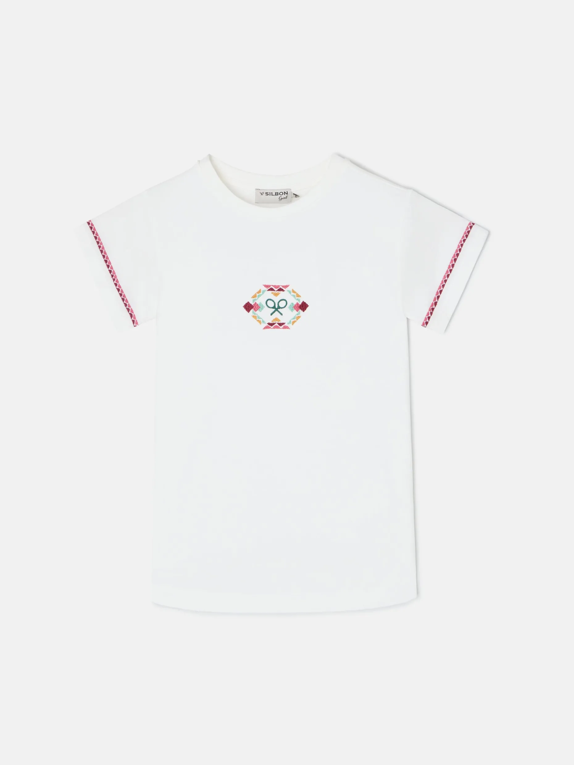 Camiseta girl raqueta etnica multicolor blanca