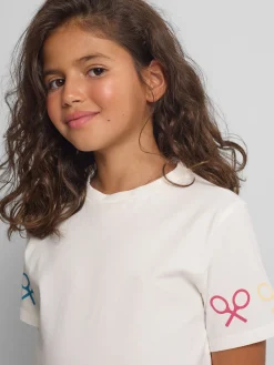 Camiseta girl raquetas multicolor blanca
