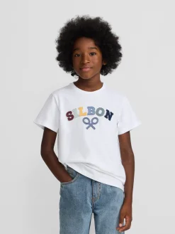 Camiseta kids raqueta media multicolor blanca