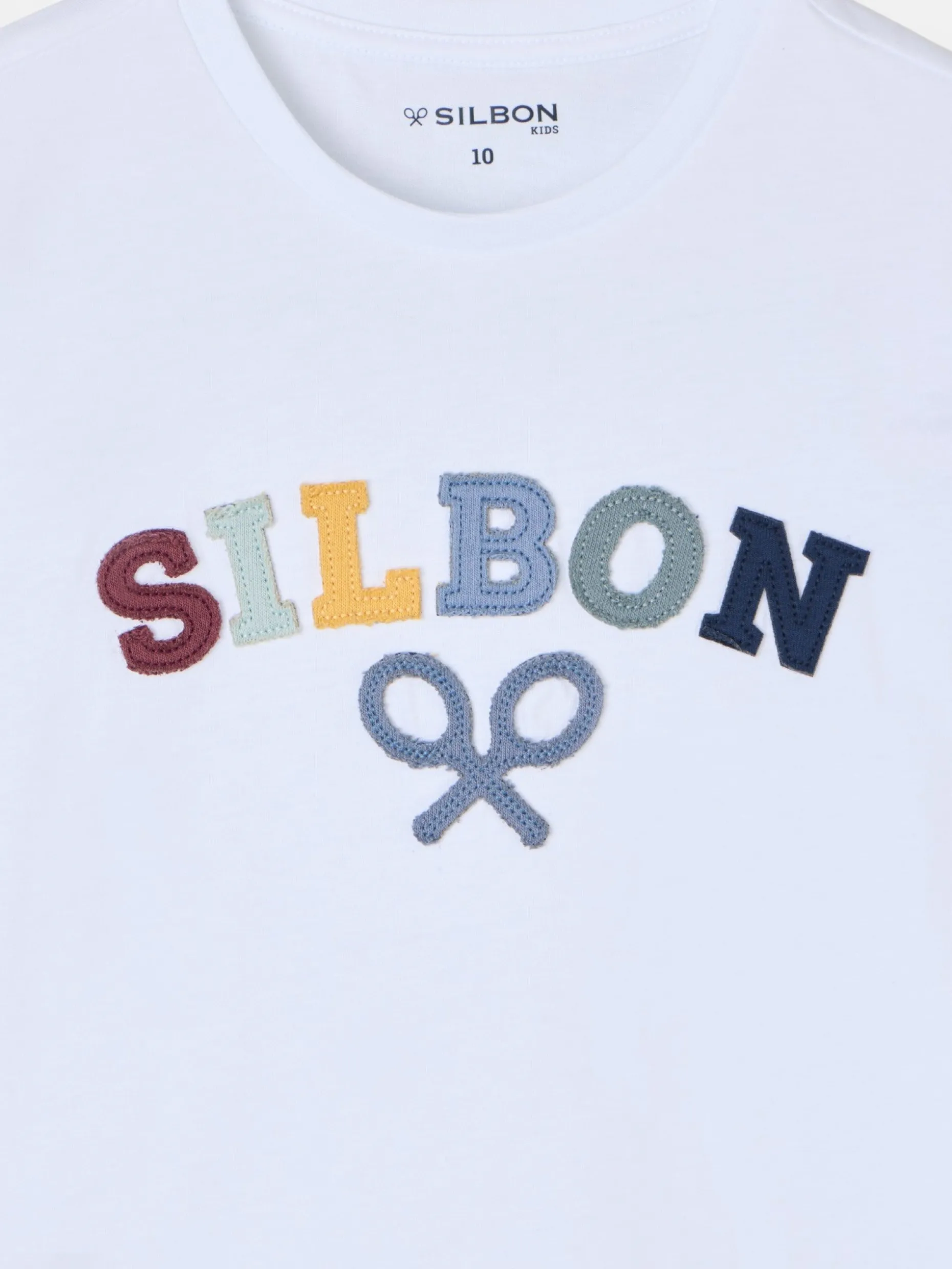 Camiseta kids raqueta media multicolor blanca