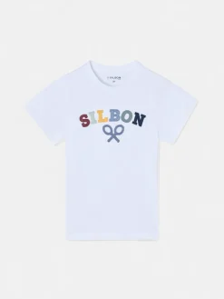 Camiseta kids raqueta media multicolor blanca