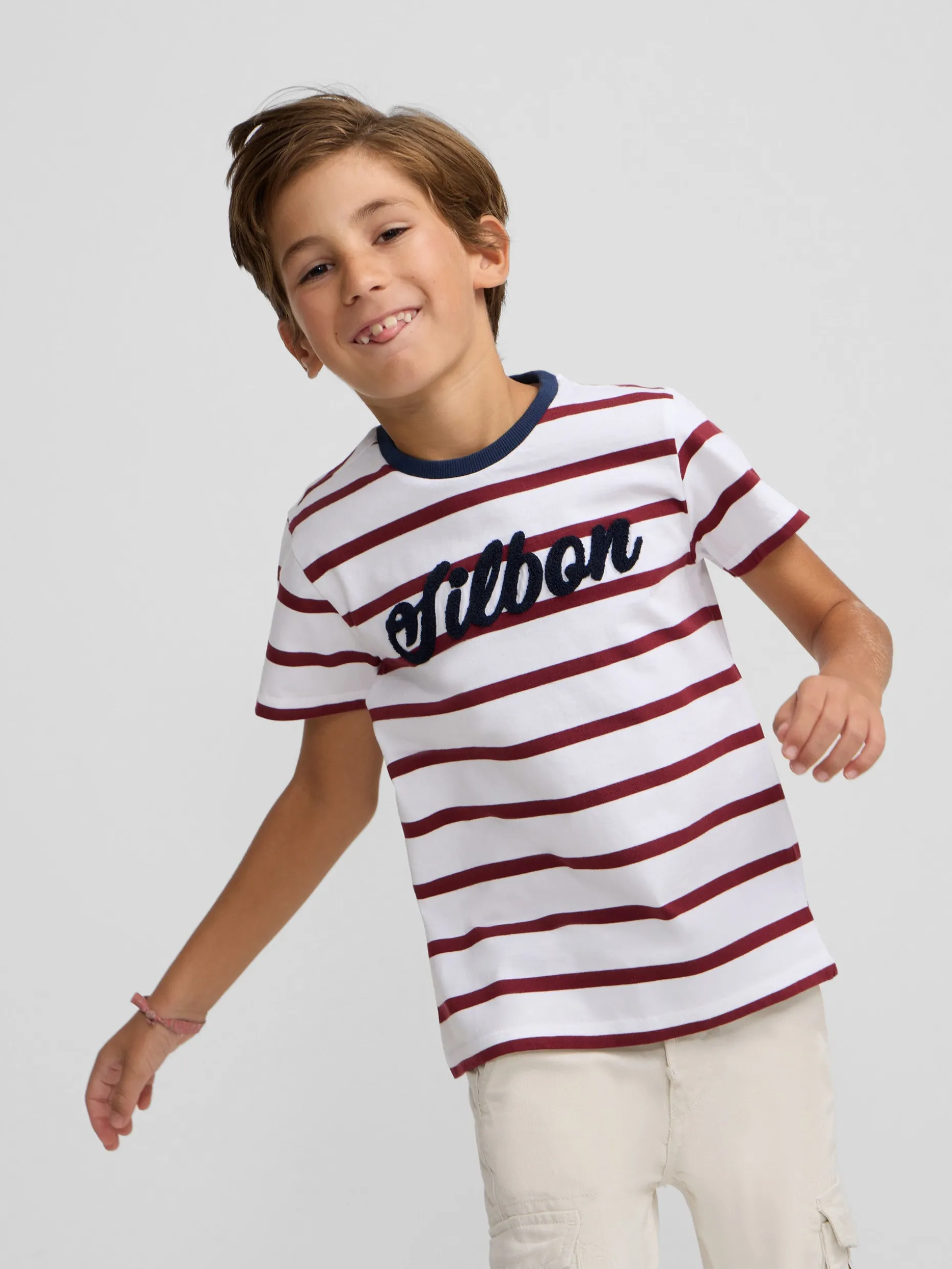Camiseta kids rayas burdeos