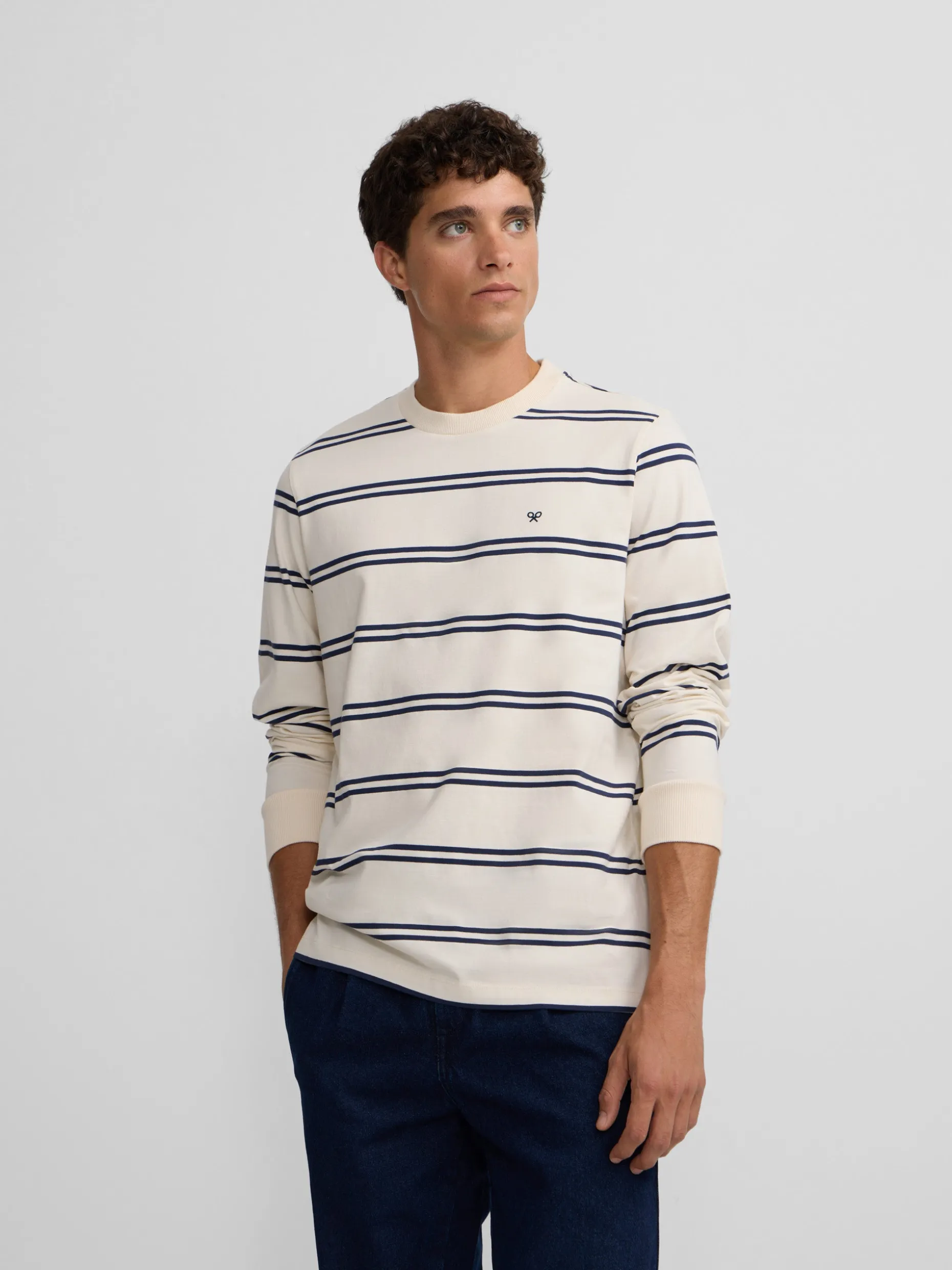 Camiseta manga larga rayas azul marino