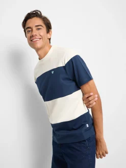 Camiseta raya ancha azul marino crema