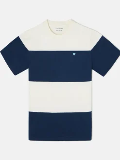 Camiseta raya ancha azul marino crema