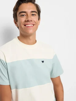 Camiseta raya ancha verde claro crema